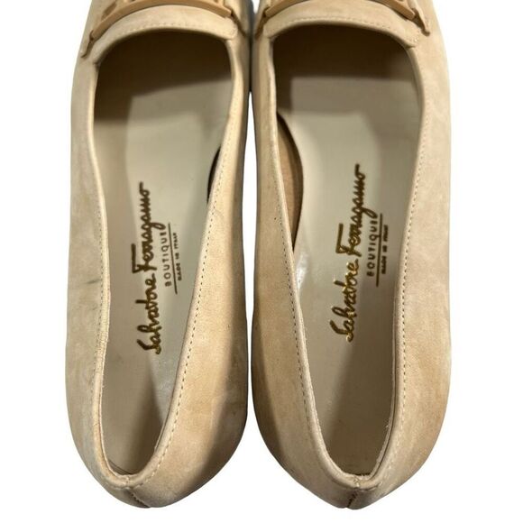 Salvatore Ferragamo Low-Heeled Loafer Shoes Size 7 Women's Cream Square Toe - Picture 10 of 11